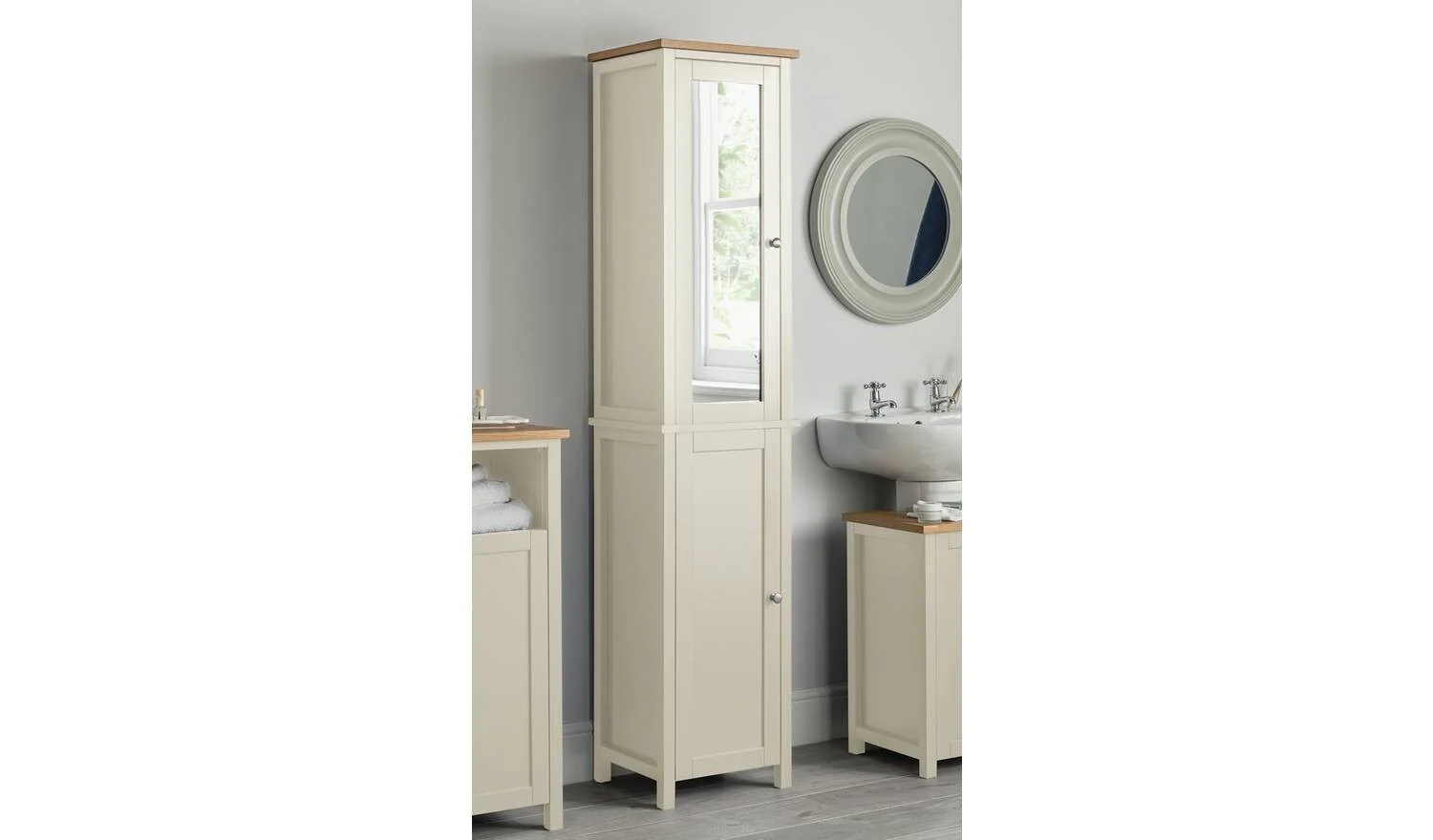Livingston Tallboy Cream Storage Organiser Bathroom Furniture - Image 2