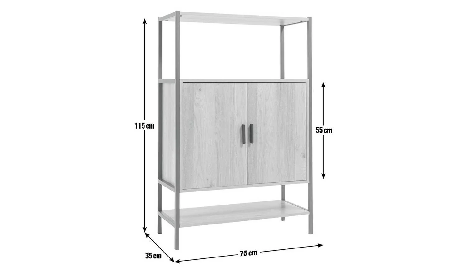 Loft Living 2 Door Cabinet Oak Industrial Storage Organiser Furniture - Image 2