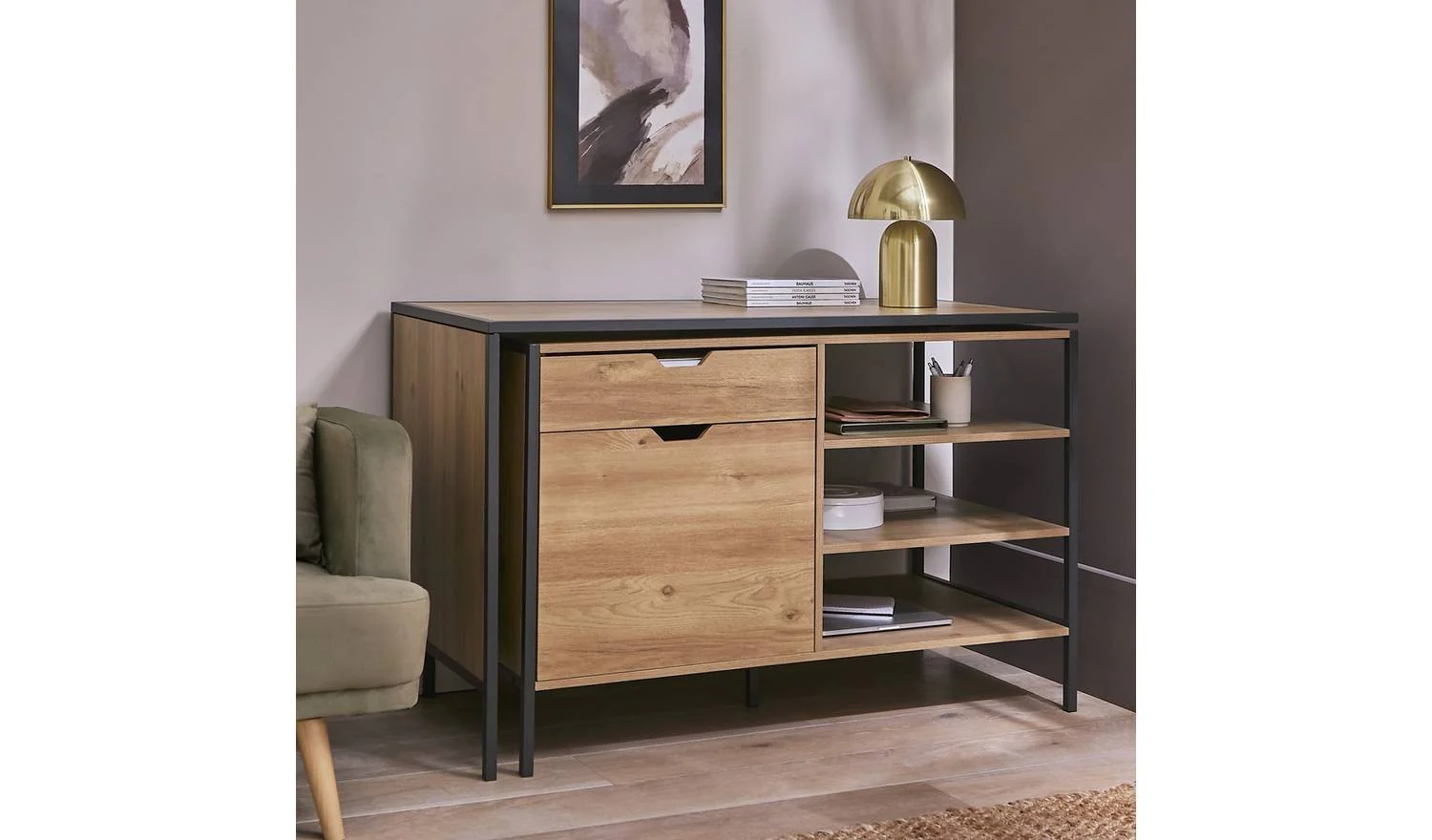 Loft Living 2 Drawer Swivel Office Desk - Oak - Image 6