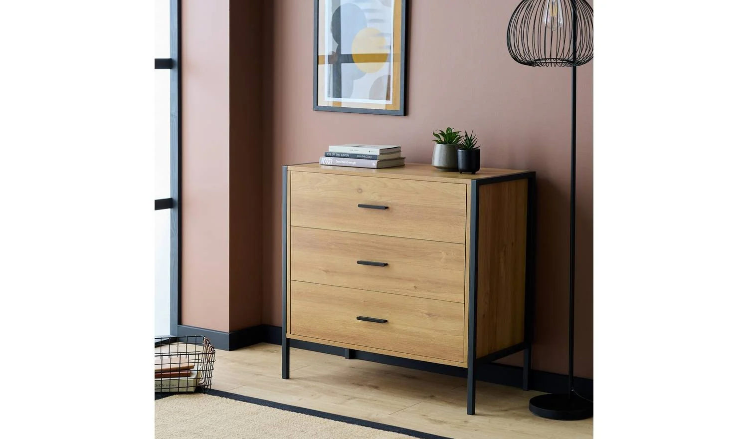 Loft Living 3 Drawer Chest Oak Storage Organiser Bedroom Furniture - Image 2