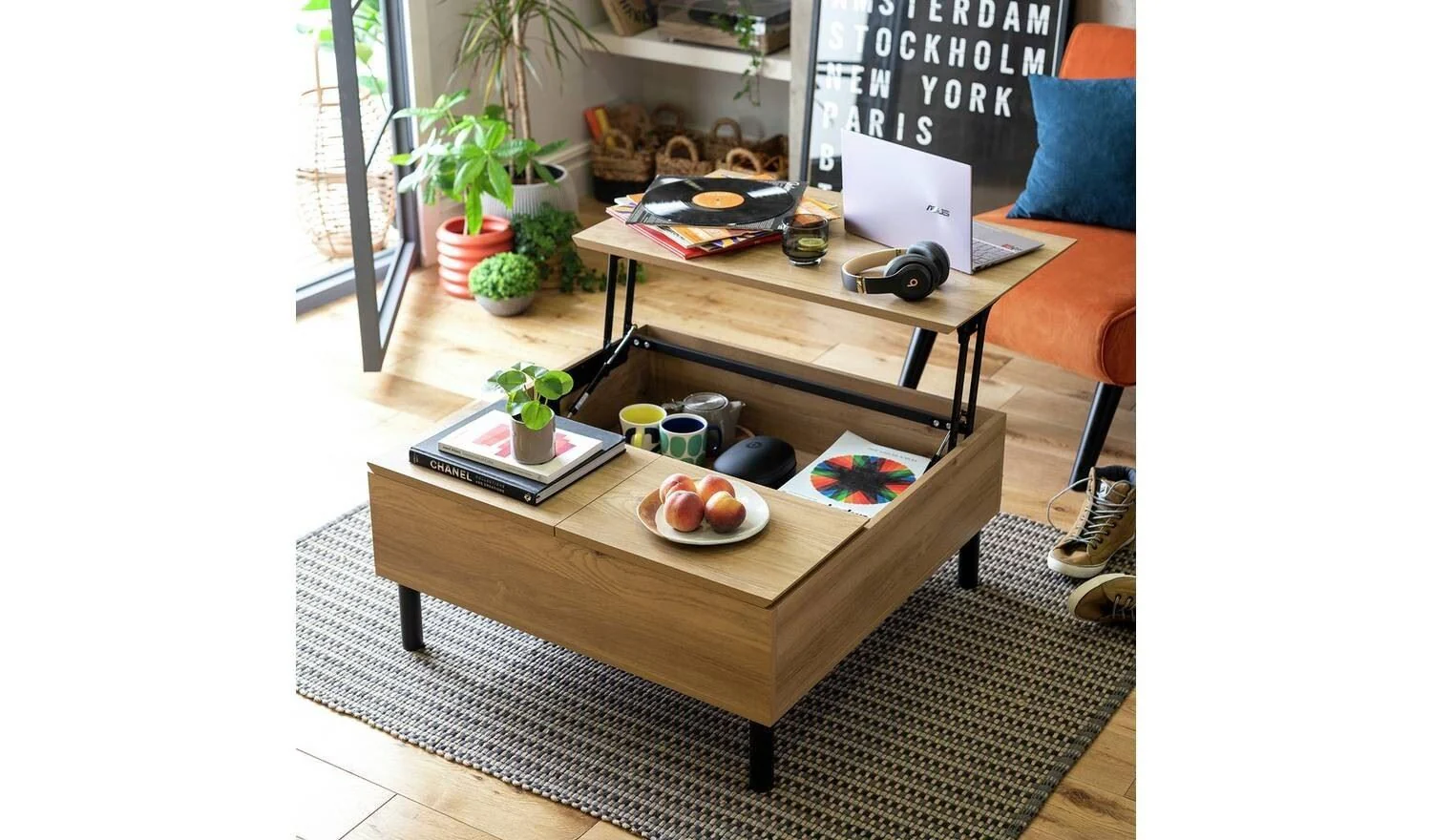 Loft Living Lift Up Coffee Table Oak Modern Living Room Furniture - Image 3