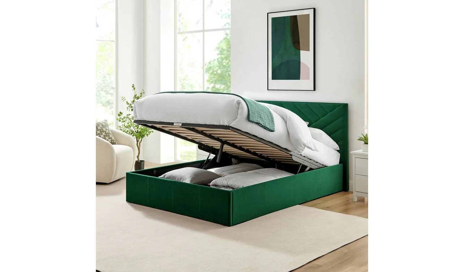 Luca Double End Lift Ottoman Bed Green Elegant and Comfortable Bedroom Furniture - Image 3