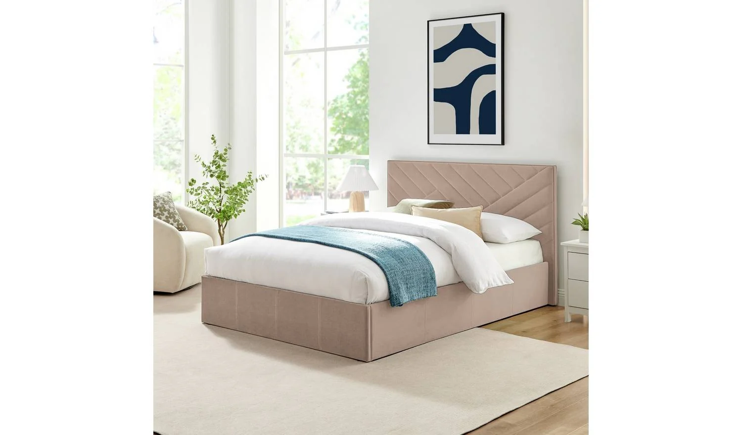 Luca Double End Lift Ottoman Bed Latte Easy Assembly Home Furniture - Image 2