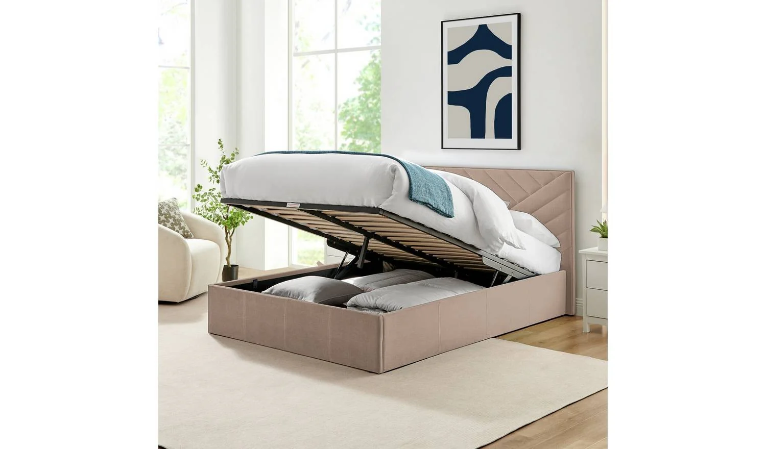Luca Double End Lift Ottoman Bed Latte Easy Assembly Home Furniture - Image 3