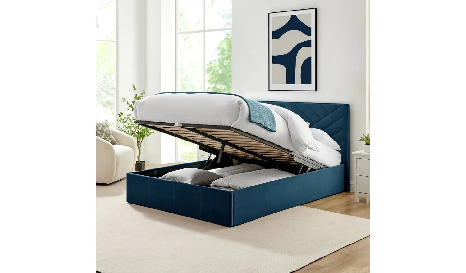 Luca Kingsize End Lift Ottoman Bed Navy Elegant Comfortable Bedroom Furniture - Image 3