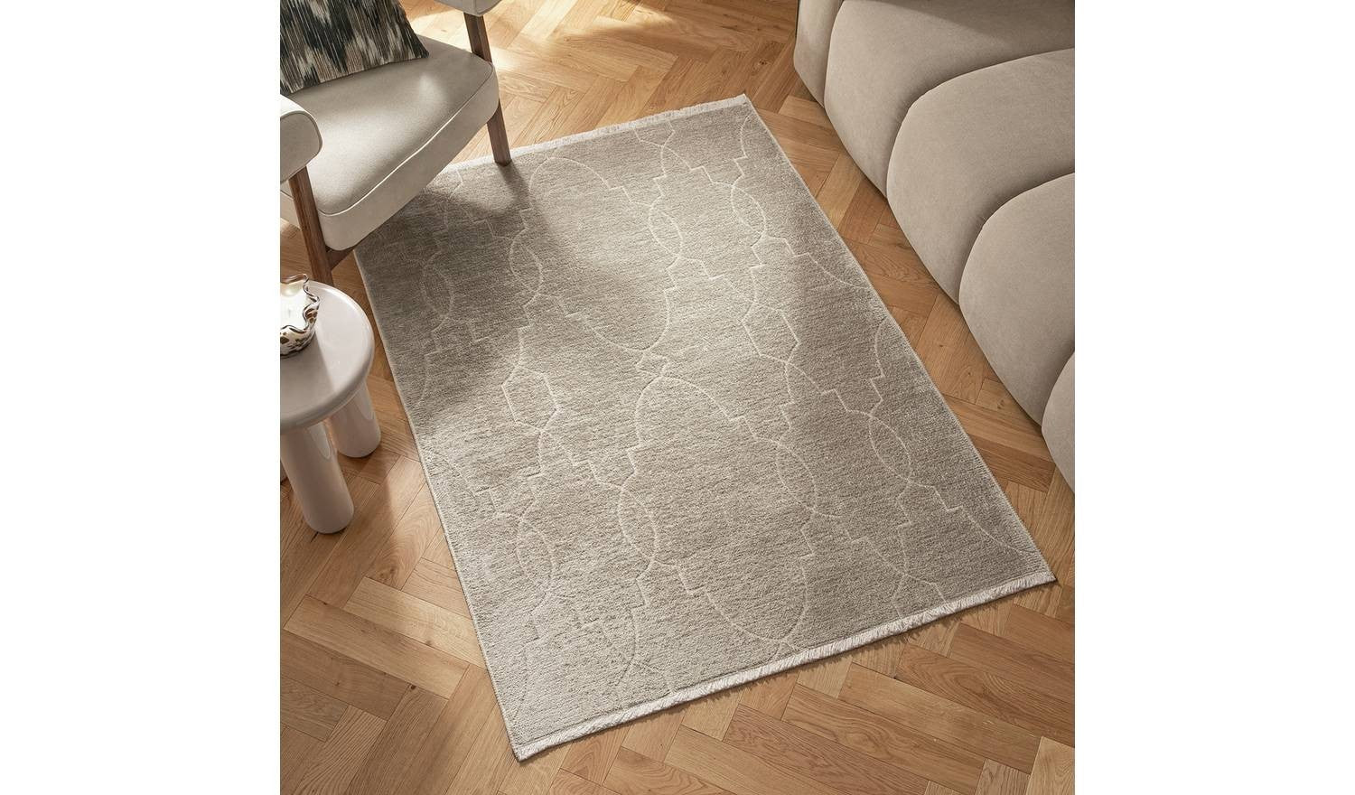Luxe Chenille Neutral Flatweave Rug 120x170cm Soft Living Room Floor - Image 2