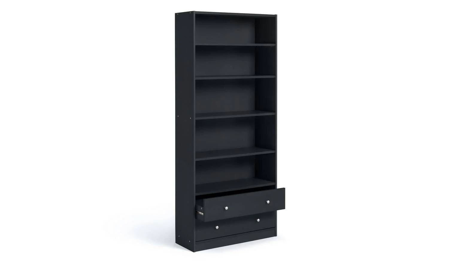 Maine 2 Drawer Bookcase Black Ash Effect Storage Organiser Shelf - Image 5