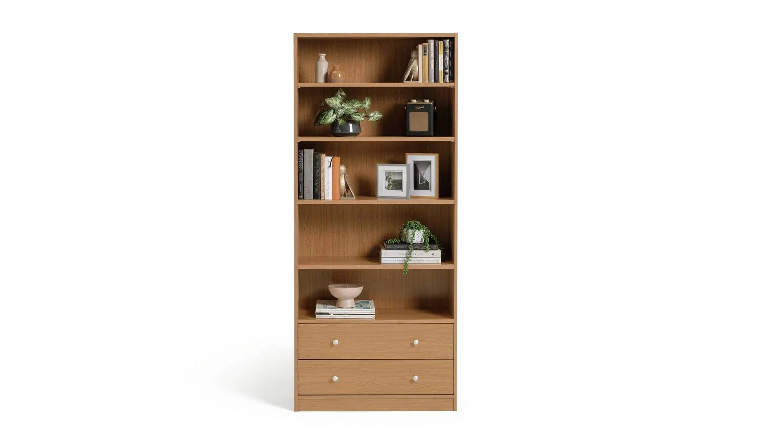 Maine 2 Drawer Bookcase Oak Effect Storage Organiser Shelf Furniture - Image 4