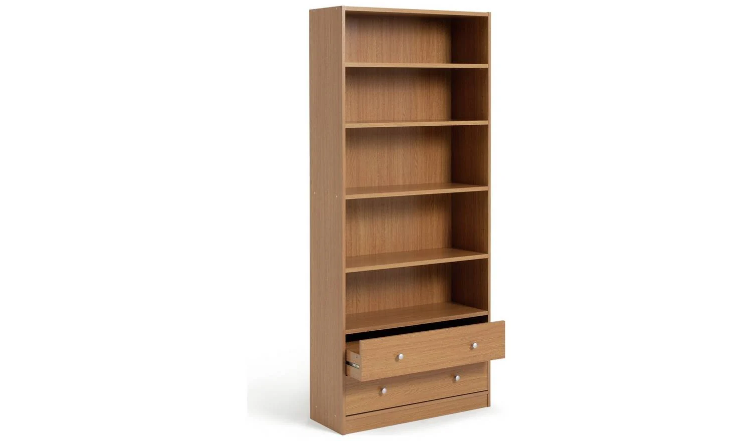 Maine 2 Drawer Bookcase Oak Effect Storage Organiser Shelf Furniture - Image 7
