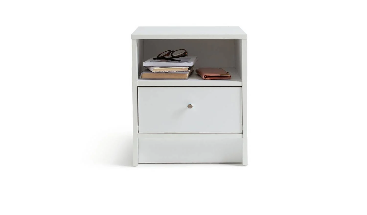 Malibu 1 Drawer Bedside Table White Compact Nightstand With Shelf - Image 7
