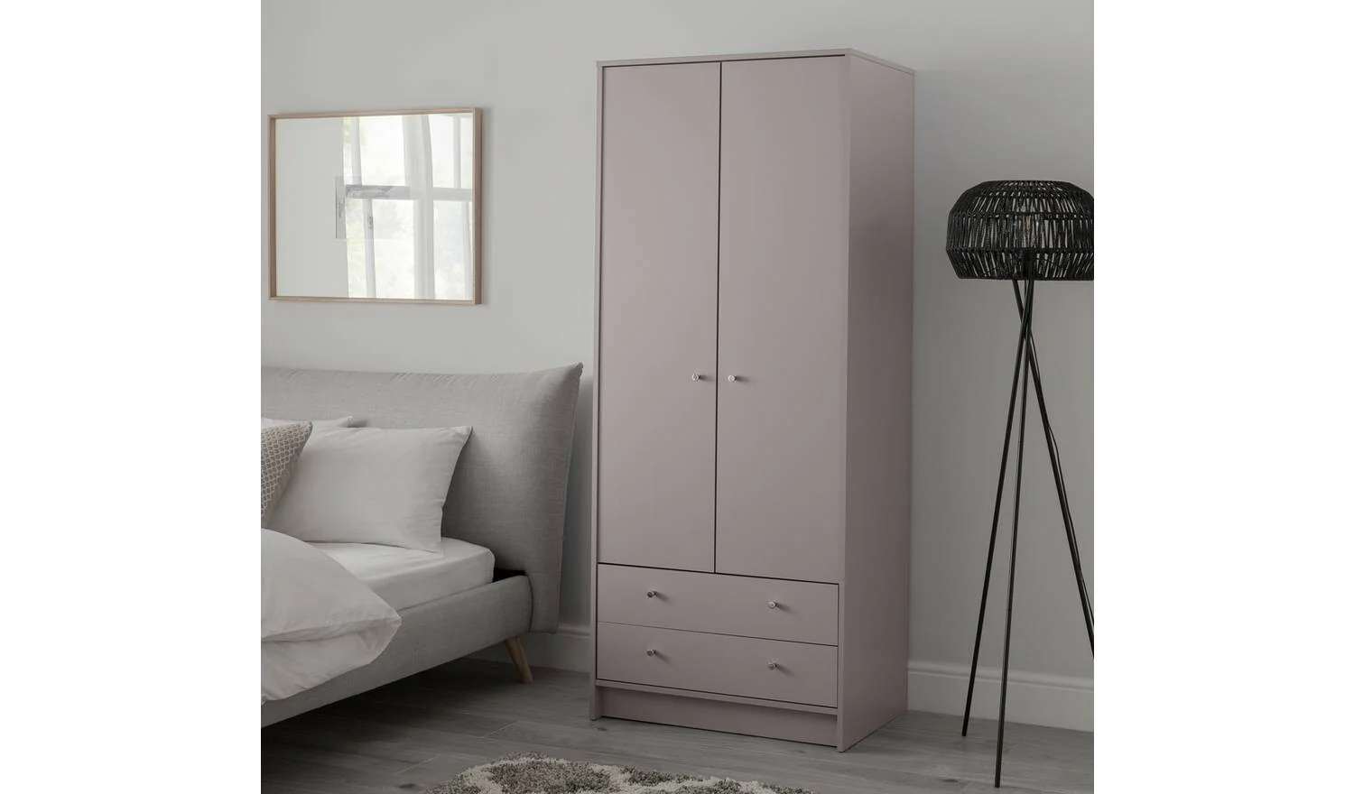 Malibu 2 Door 2 Drawer Wardrobe Grey Storage Organiser Cabinet Bedroom - Image 2
