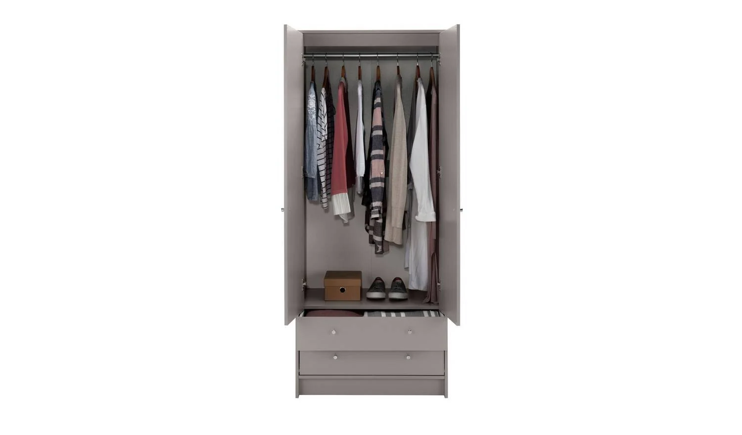 Malibu 2 Door 2 Drawer Wardrobe Grey Storage Organiser Cabinet Bedroom - Image 3