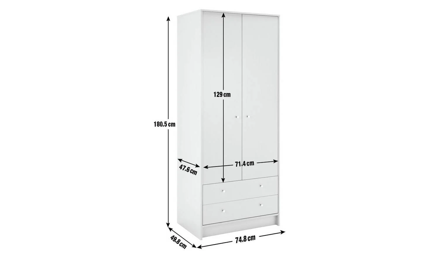 Malibu 2 Door 2 Drawer Wardrobe Grey Storage Organiser Cabinet Bedroom - Image 8