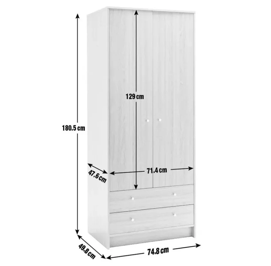 Malibu 2 Door 2 Drawer Wardrobe Oak Effect Easy Assembly - Image 2