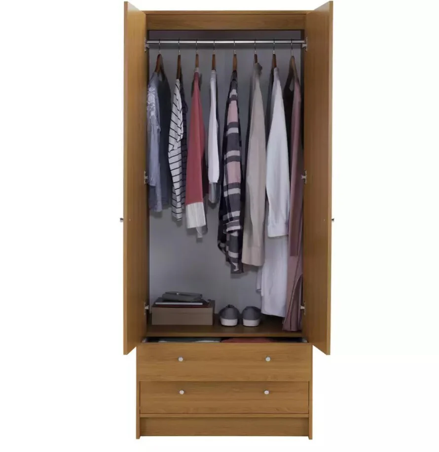 Malibu 2 Door 2 Drawer Wardrobe Oak Effect Easy Assembly - Image 4