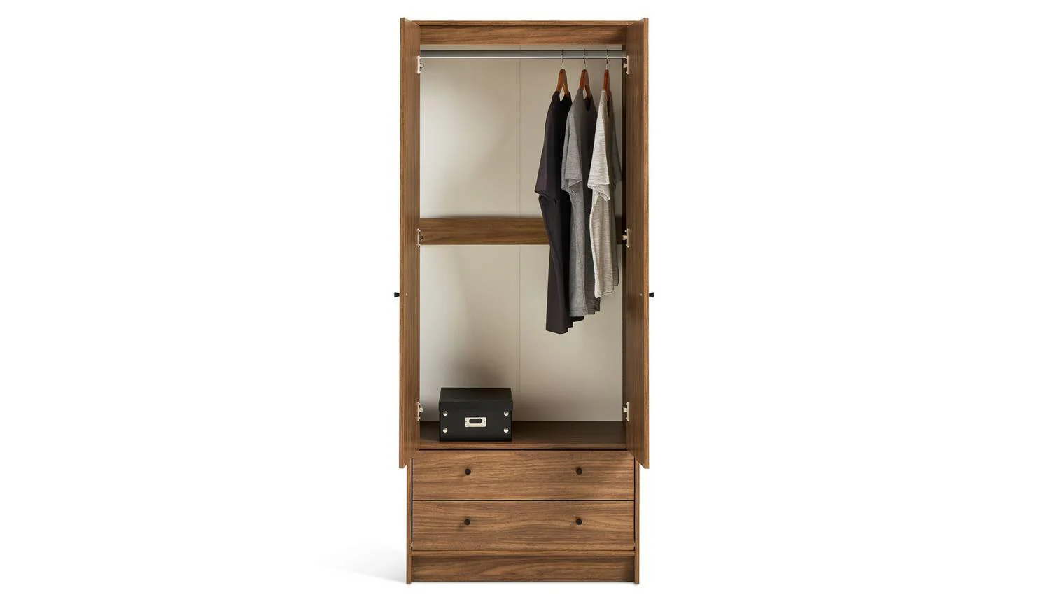 Malibu 2 Door 2 Drawer Wardrobe Walnut Storage Organiser Bedroom Furniture - Image 3