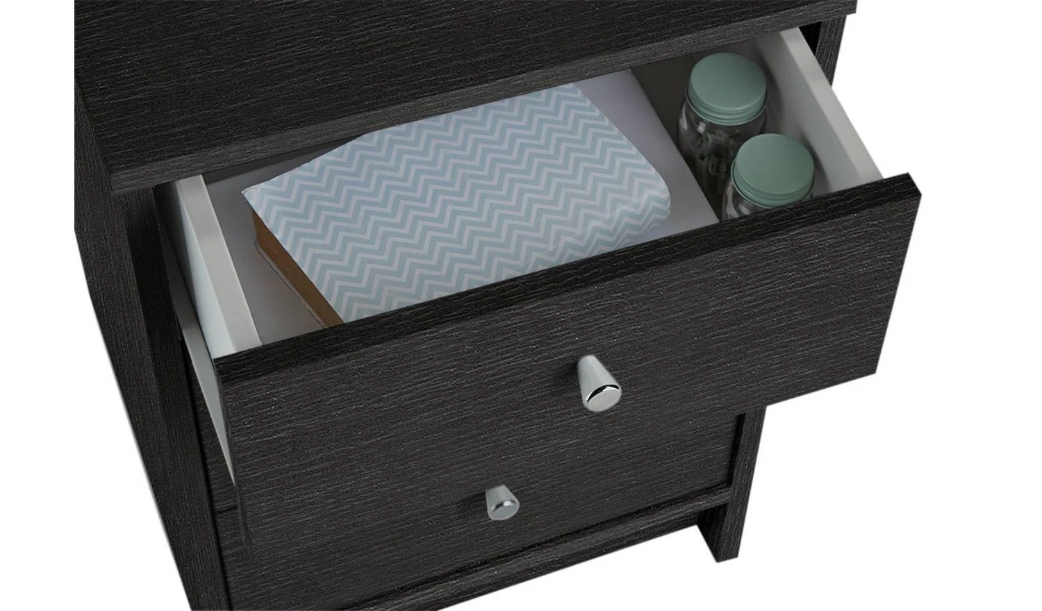 Malibu 3 Drawer Bedside Table Black Oak Effect Compact Storage Organiser - Image 5
