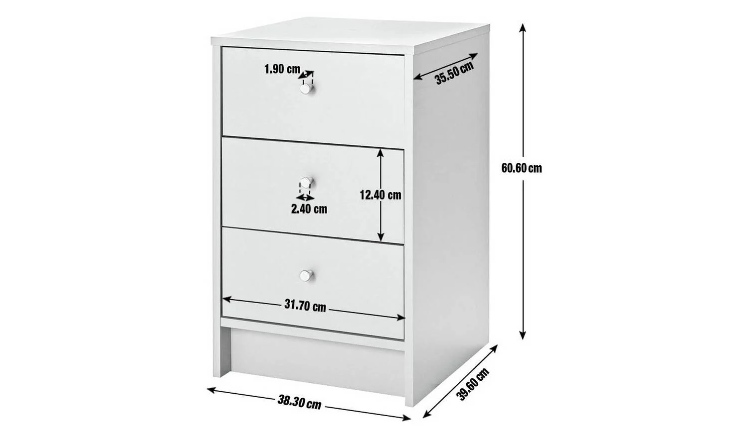 Malibu 3 Drawer Bedside Table - Grey - Image 7
