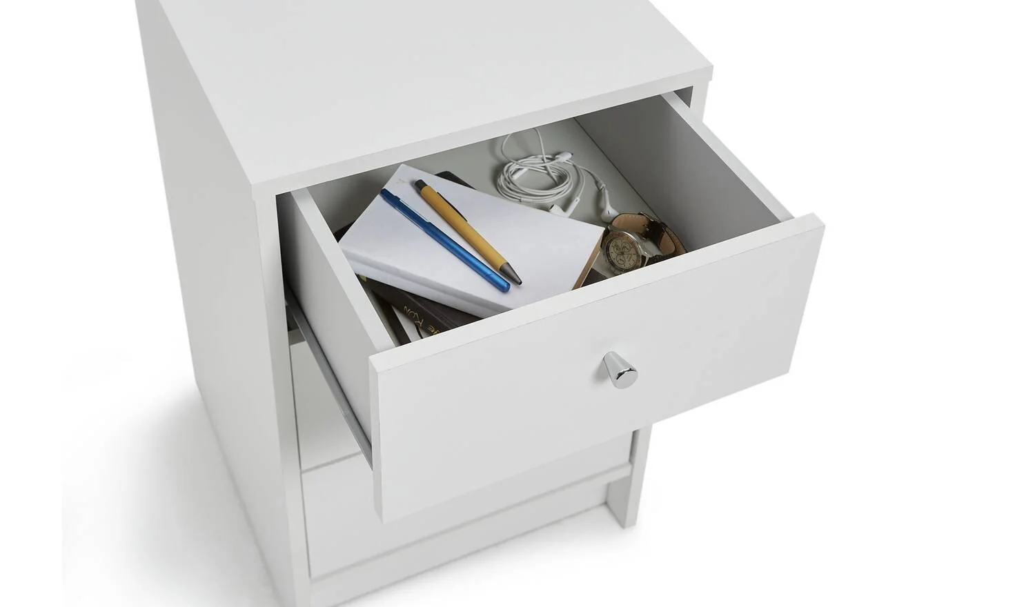 Malibu 3 Drawer Bedside Table White Compact Storage Organiser Unit - Image 7