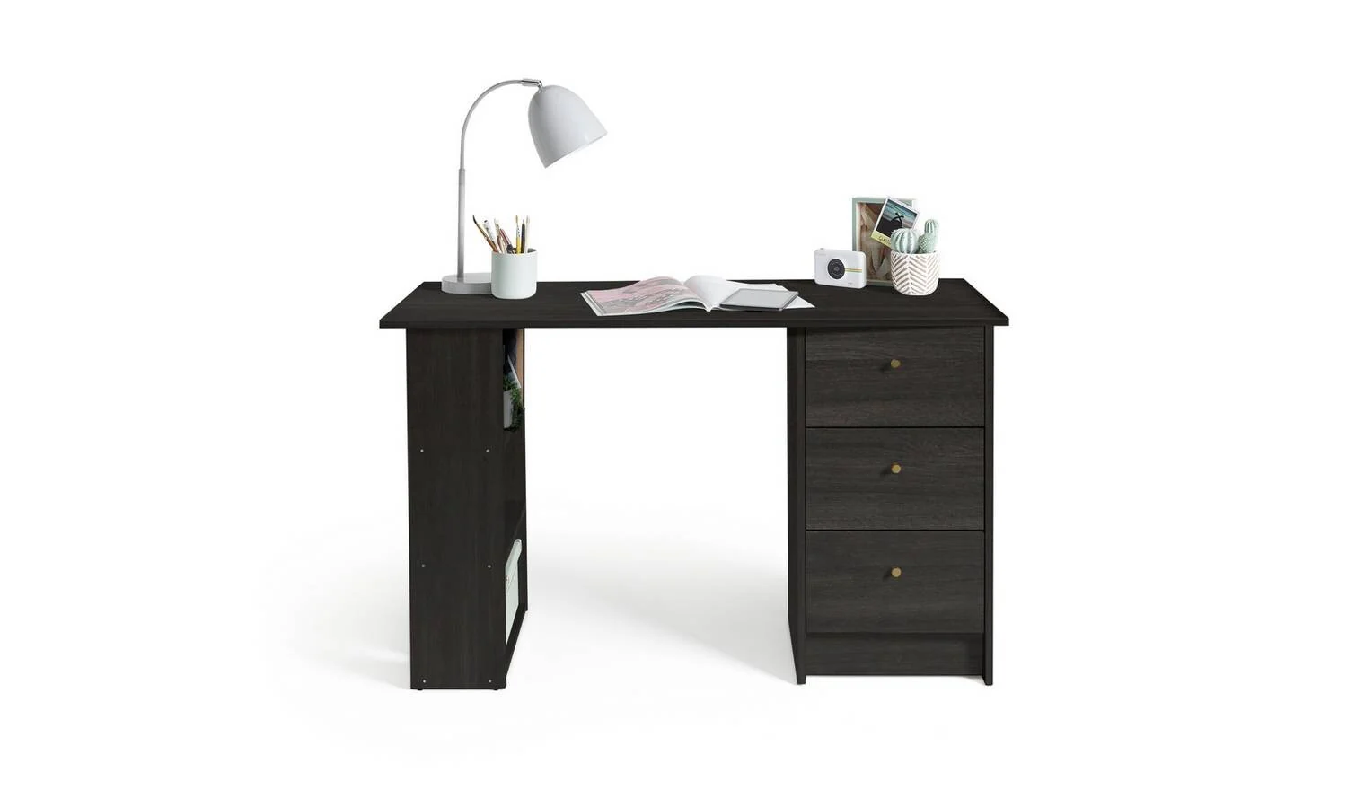 Malibu 3 Drawer Office Desk Black & Brown Compact Study Table - Image 5