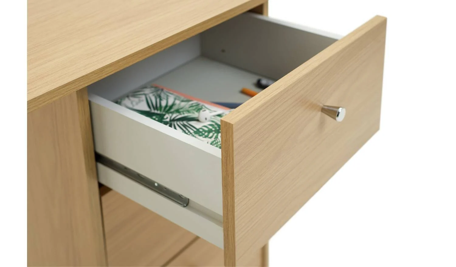 Malibu 3 Drawer Office Desk Oak Effect Compact Study Table - Image 4