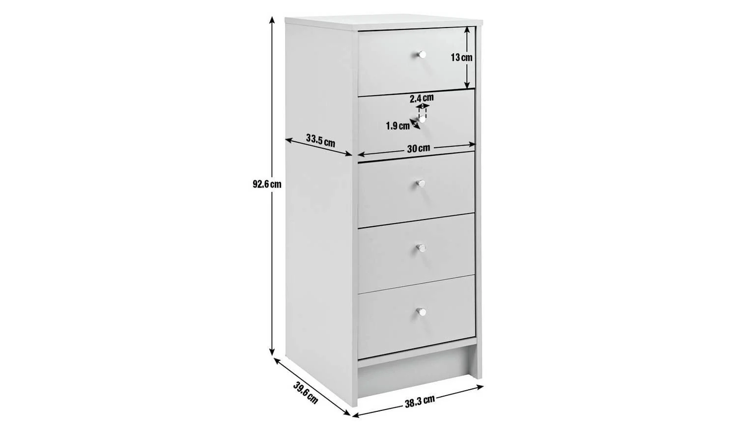 Malibu 5 Drawer Tallboy Grey High Bedroom Chest Storage Furniture Organiser - Image 2