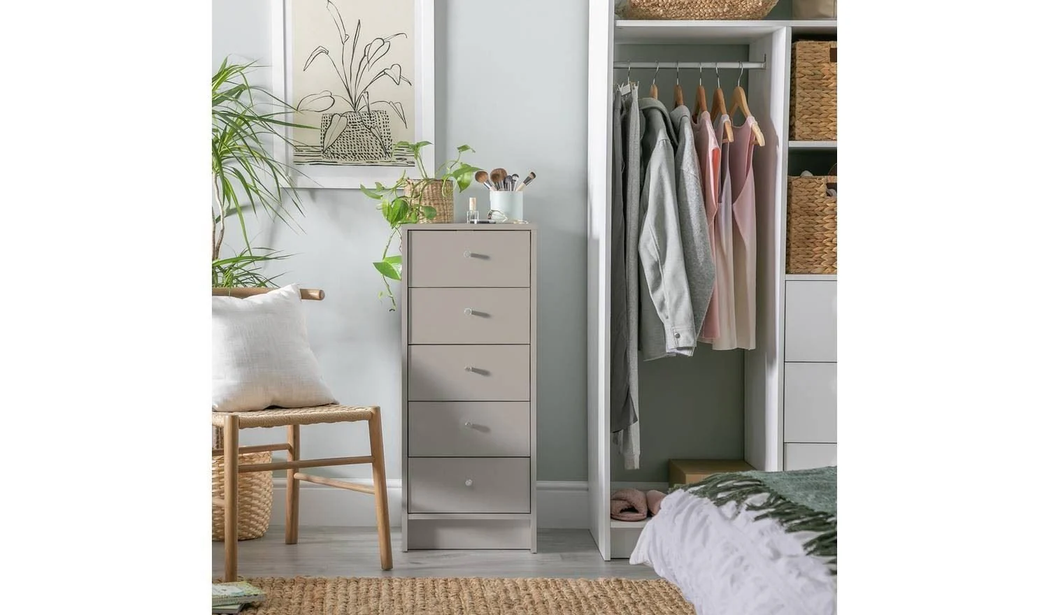 Malibu 5 Drawer Tallboy Grey High Bedroom Chest Storage Furniture Organiser - Image 3
