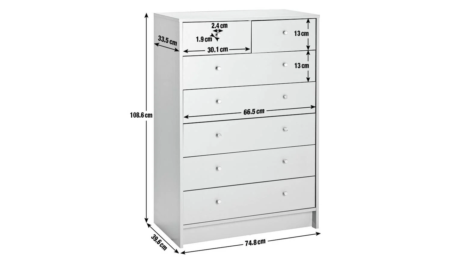 Malibu 7 Drawer Chest Grey Storage Organiser Bedroom Furniture - Image 7