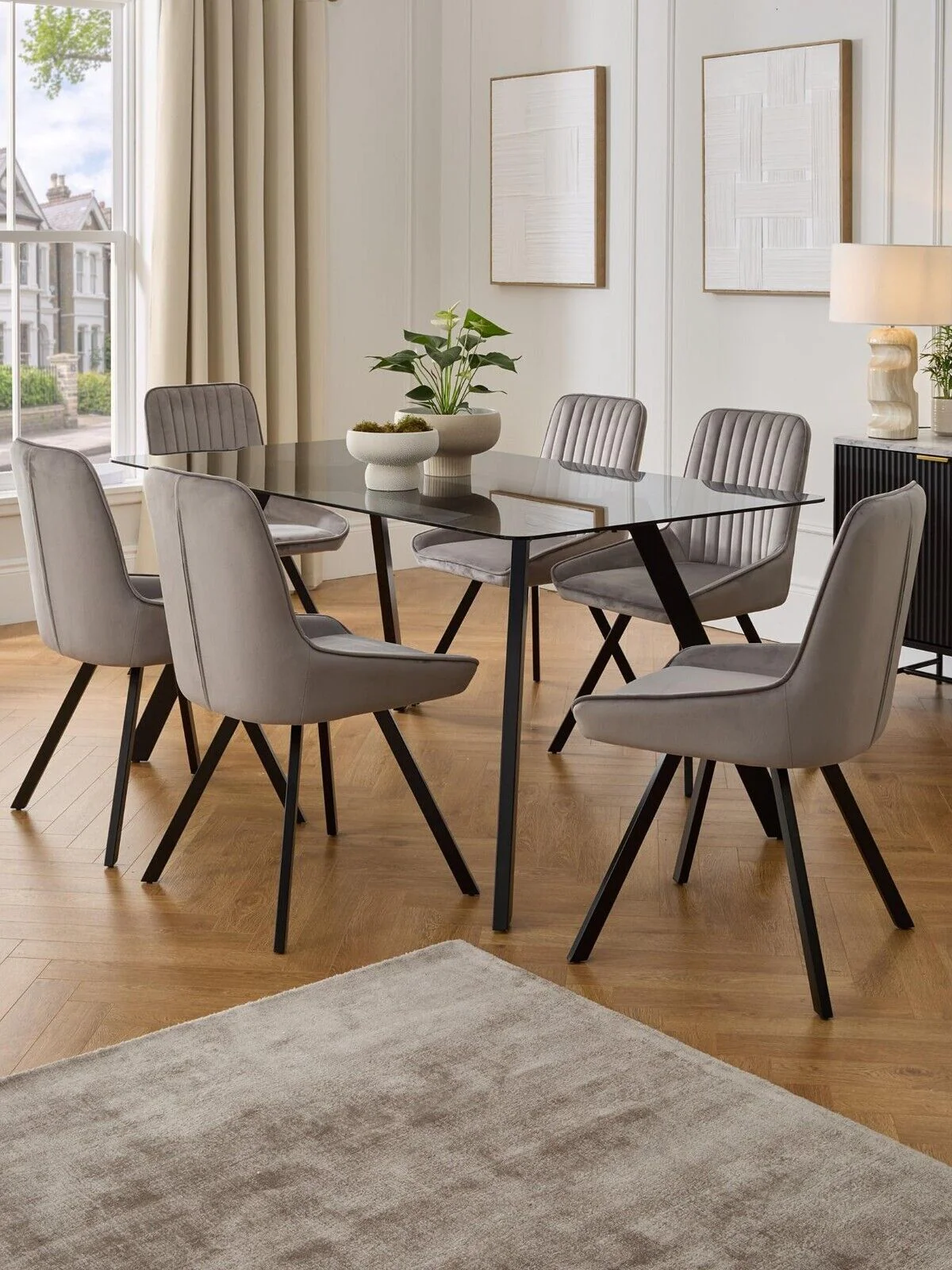 Marlow 160 cm Rectangular Smoked Glass Top Dining Table Black - Image 7