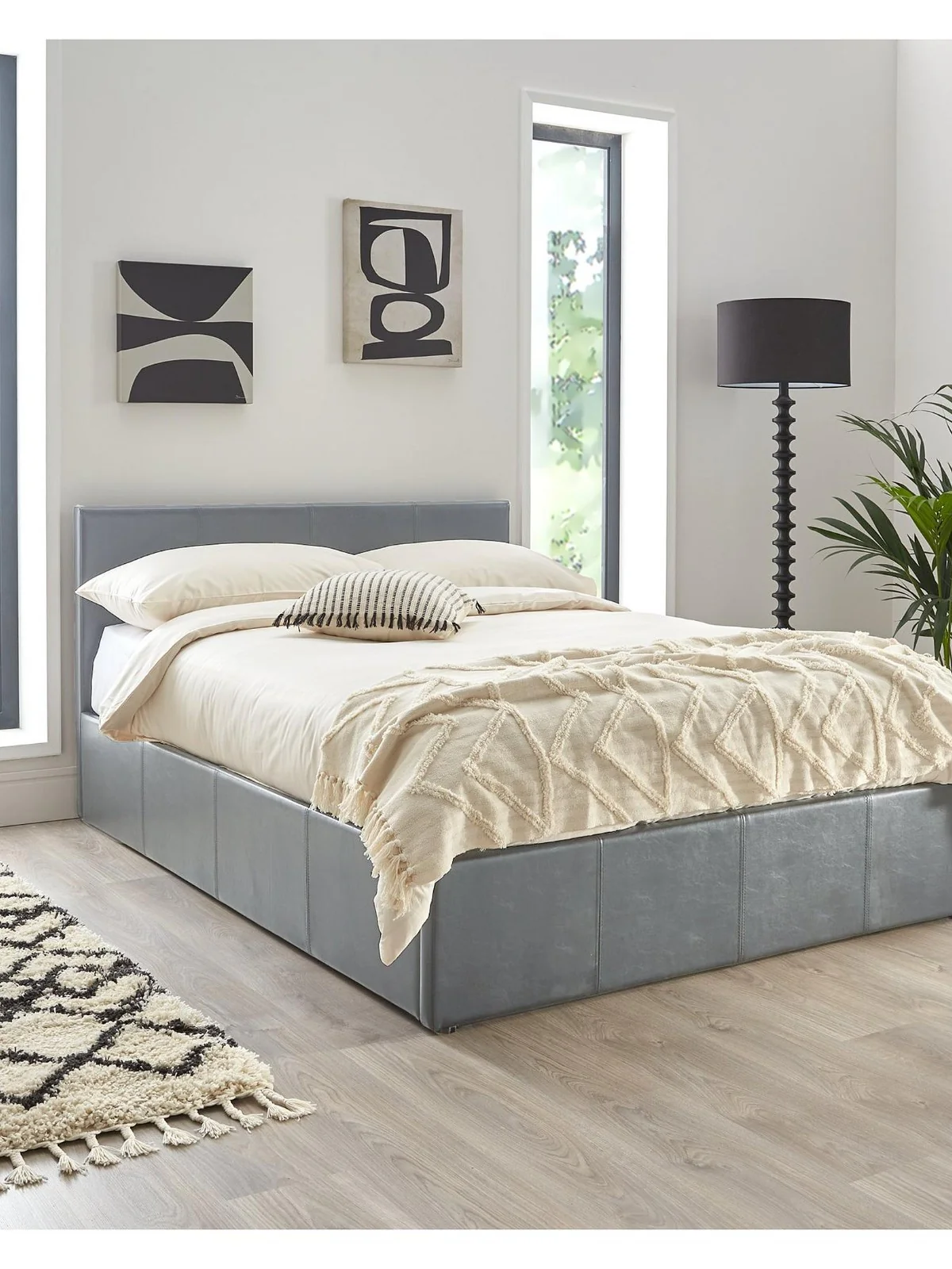 Marston Faux Leather End Lift Up Storage Ottoman Bed Grey Double Bed Frame - Image 2