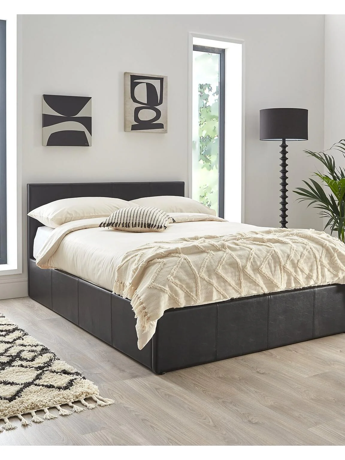 Marston Faux Leather Lift Up Ottoman Bed Frame Kingsize Black Spacious Storage - Image 2