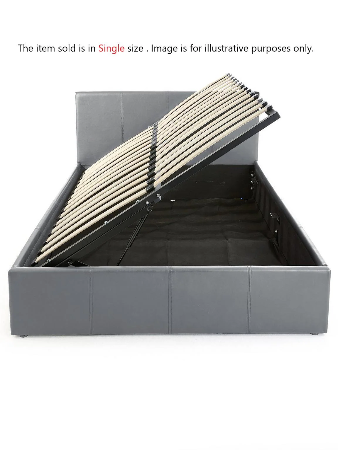 Marston Faux Leather Side Lift Up Storage Ottoman Single Bed Grey UK - Image 4