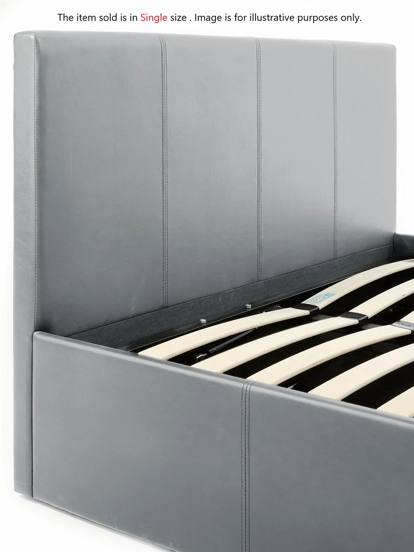 Marston Faux Leather Side Lift Up Storage Ottoman Single Bed Grey UK - Image 5