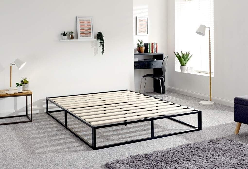 Metal Platform Small Double Bed Frame With Slats And Underbed Storage Black - Image 7