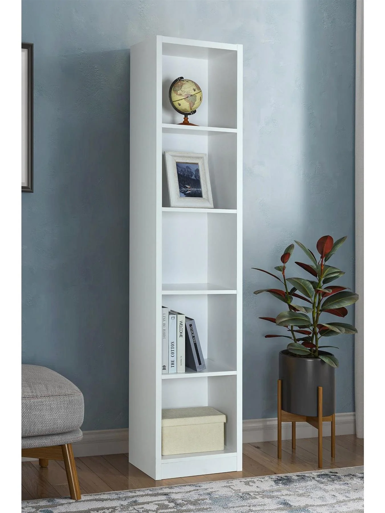 Metro Tall Bookcase White Storage Organiser Shelf Living Room Furniture - Image 5