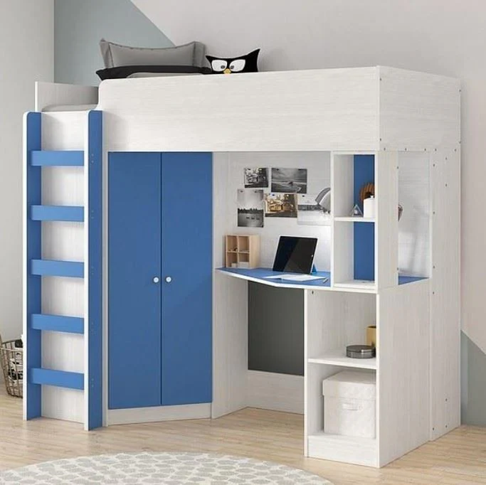 Miami Fresh High Sleeper Bed Blue with Wardrobe & Desk Kids - Image 3