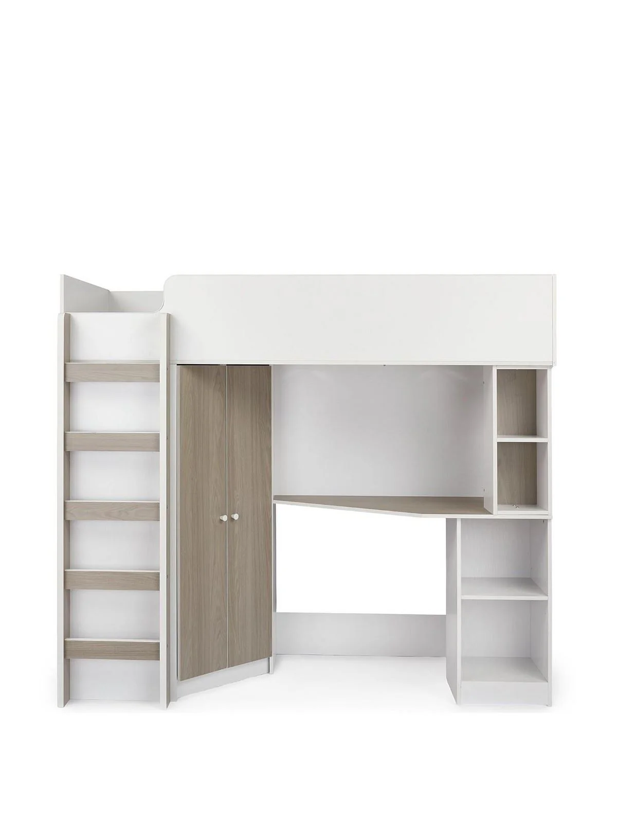Miami Fresh High Sleeper Bed White & Grey Oak | with Wardrobe & Desk | Kids - Image 2
