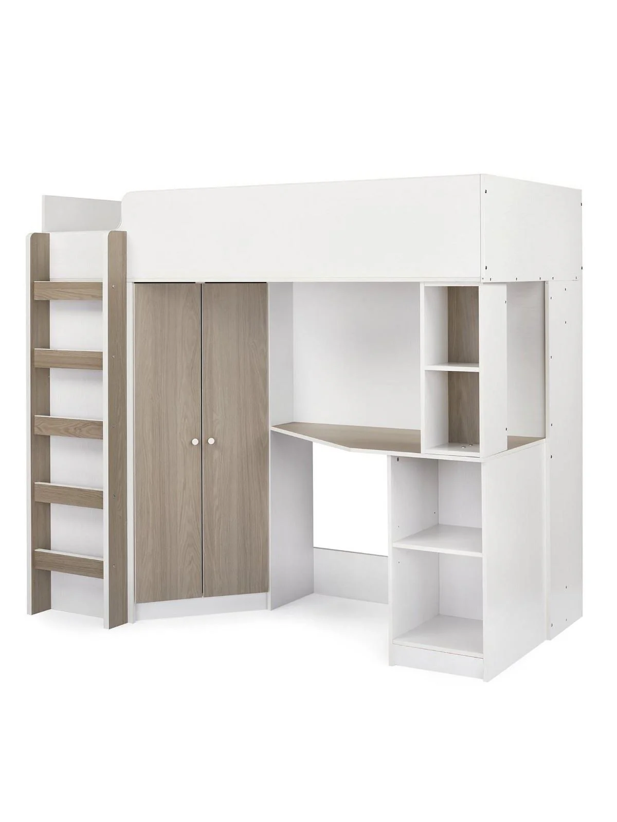 Miami Fresh High Sleeper Bed White & Grey Oak | with Wardrobe & Desk | Kids - Image 3
