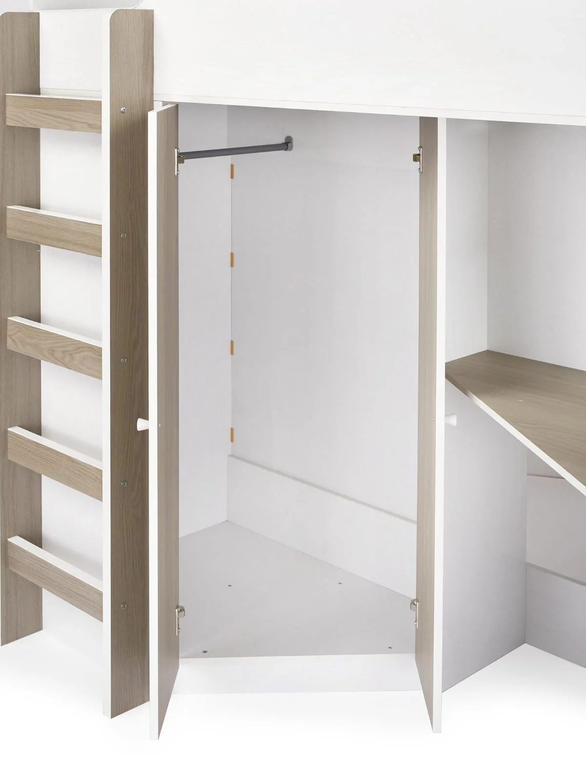 Miami Fresh High Sleeper Bed White & Grey Oak | with Wardrobe & Desk | Kids - Image 4