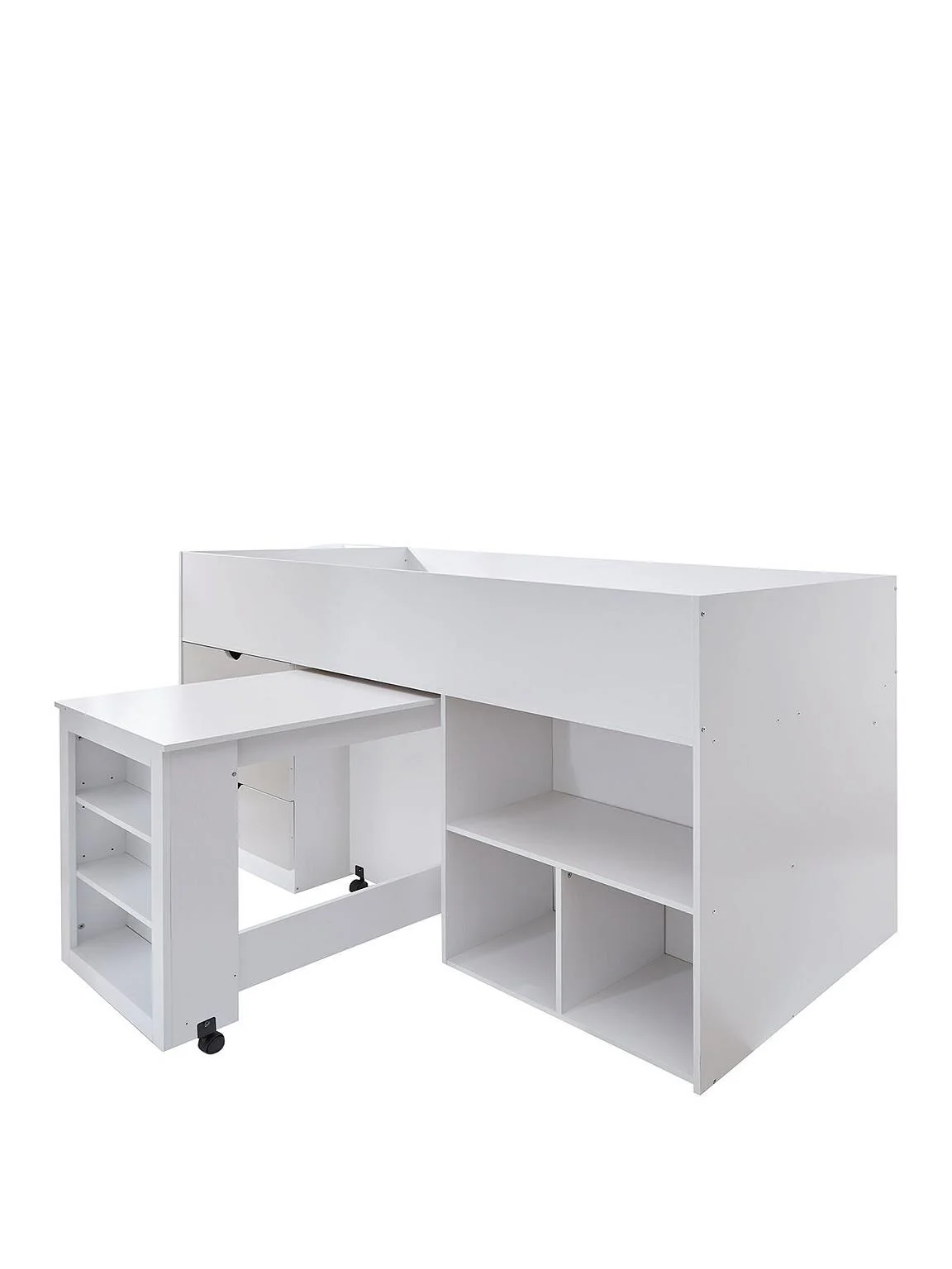 Mico Mid Sleeper Bed with Pull-Out Desk and Storage White & Grey Kids Furniture - Image 3