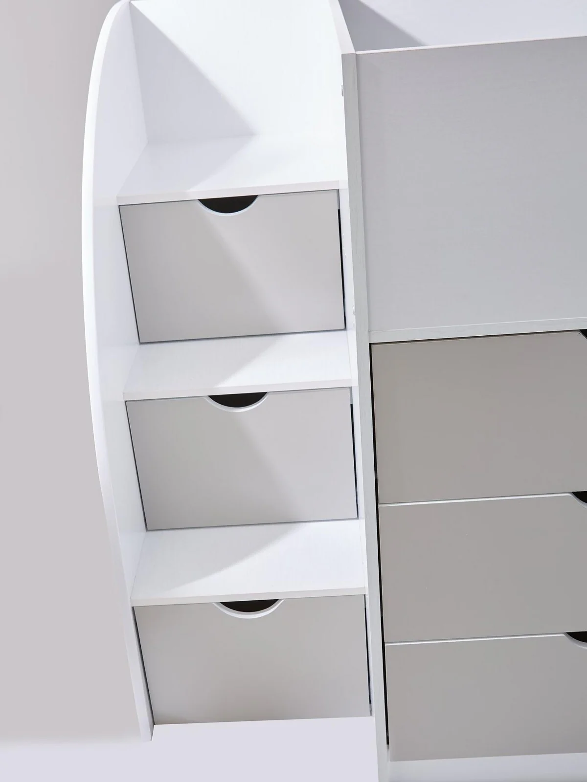 Mico Mid Sleeper Bed with Pull-Out Desk and Storage White & Grey Kids Furniture - Image 4