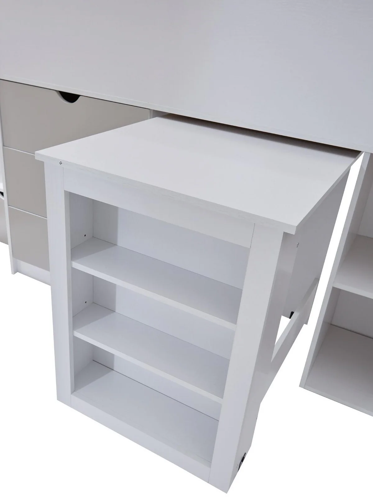 Mico Mid Sleeper Bed with Pull-Out Desk and Storage White & Grey Kids Furniture - Image 5