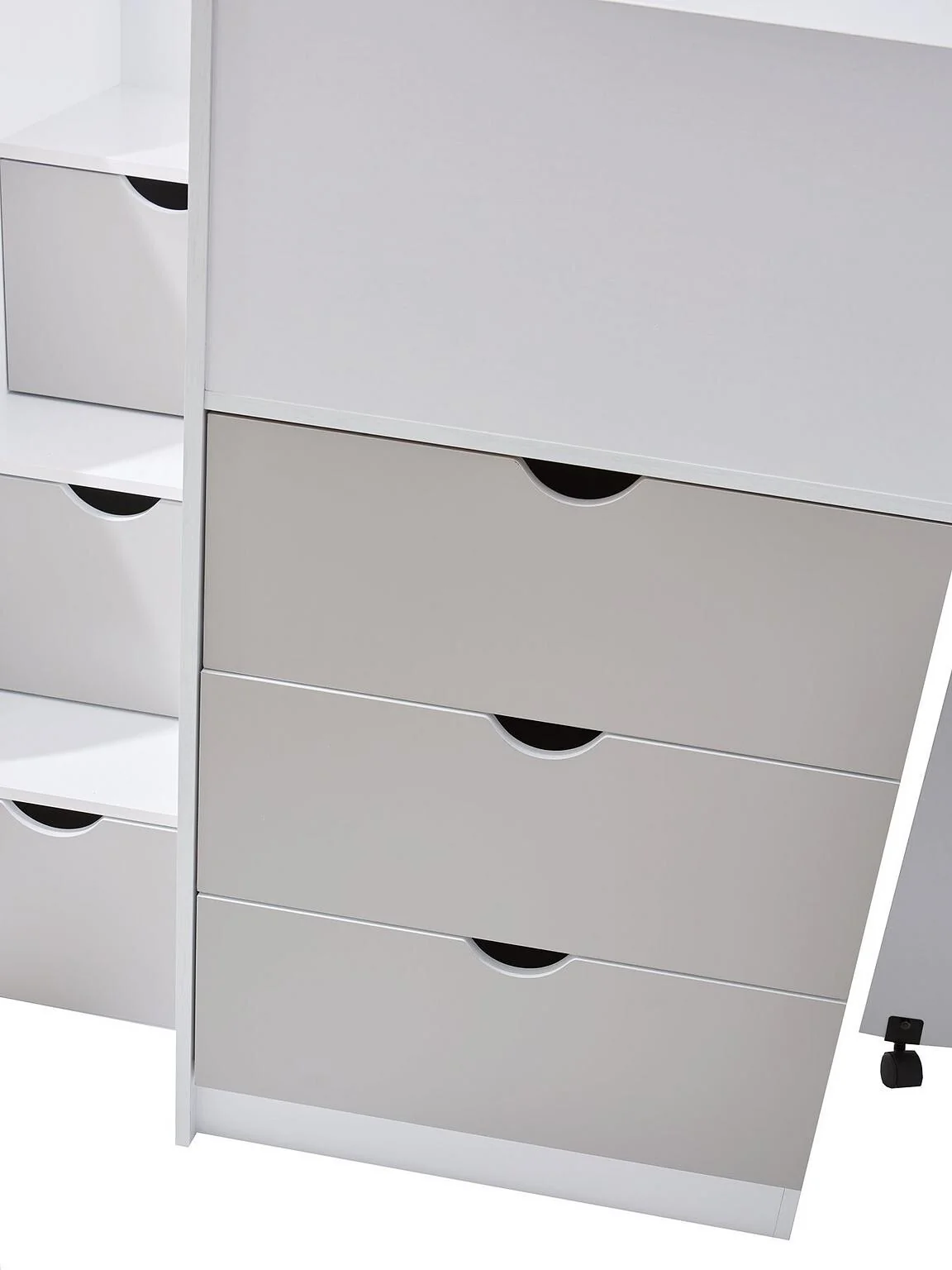 Mico Mid Sleeper Bed with Pull-Out Desk and Storage White & Grey Kids Furniture - Image 6