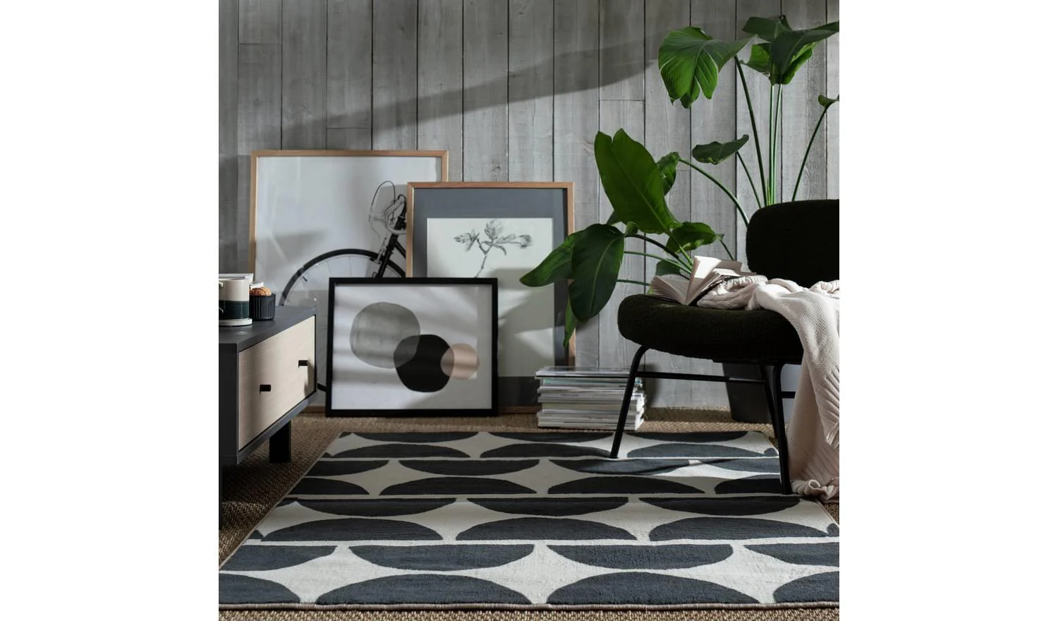 Mid Century Mini Geo Grey White Cut Pile Rug 160x230cm Patterned Living - Image 2