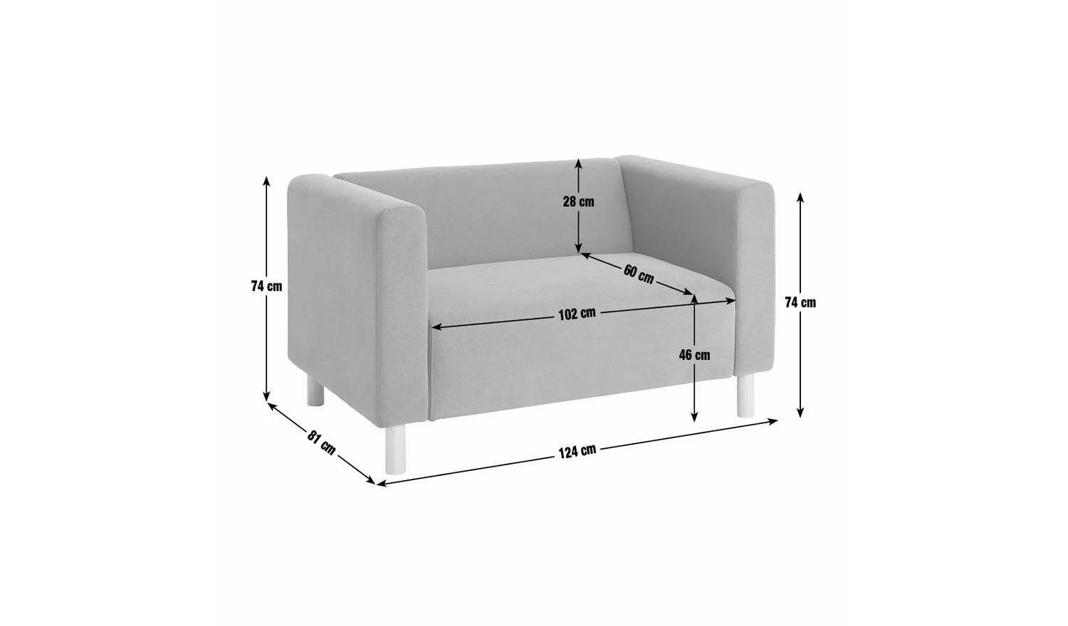 Moda Faux Leather 2 Seater Sofa Grey Modern Living Room Furniture - Image 2