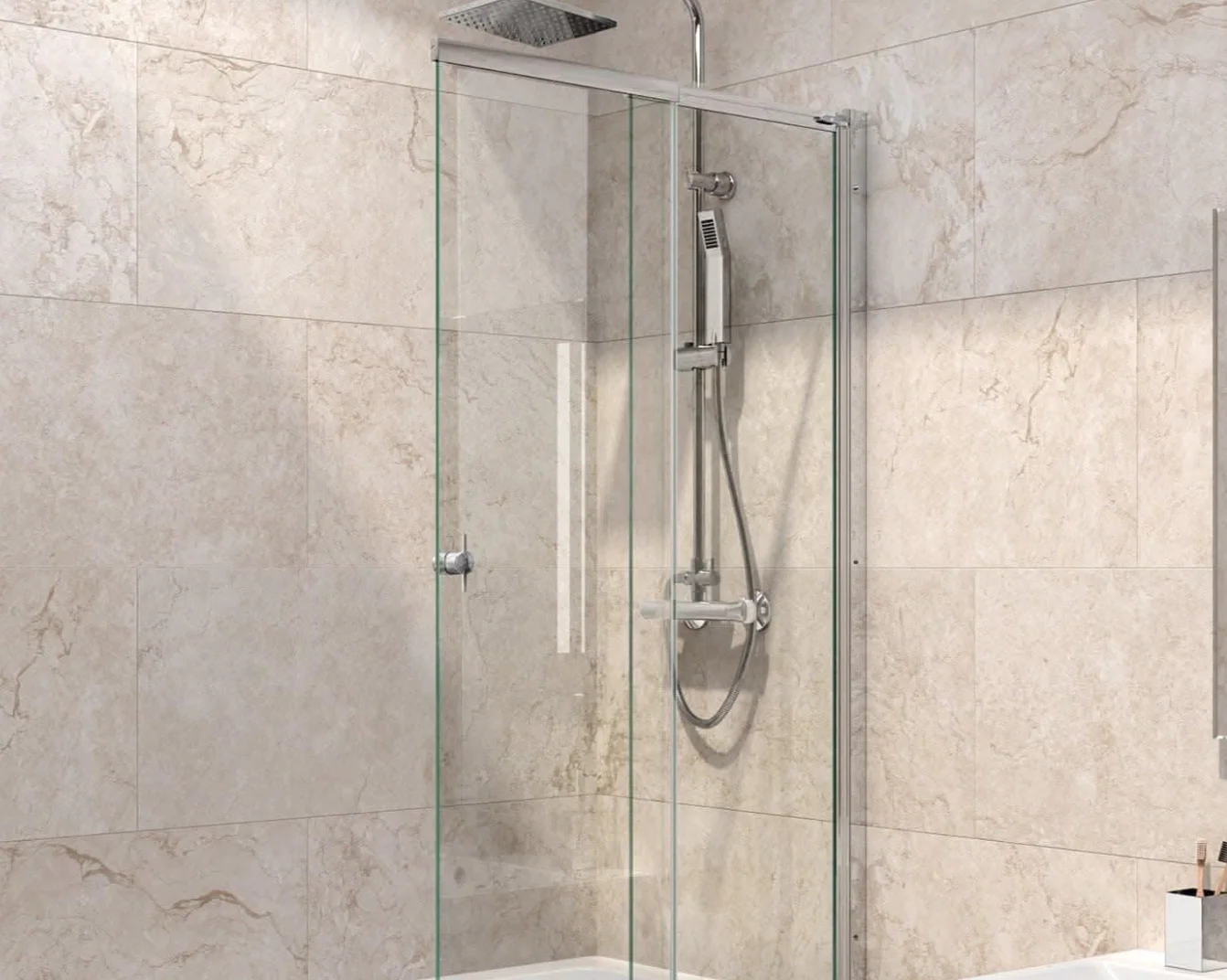 Modern Shower Bath Screen Panel 1400x830mm Chrome | Reversible Left/Right Fit - Image 4