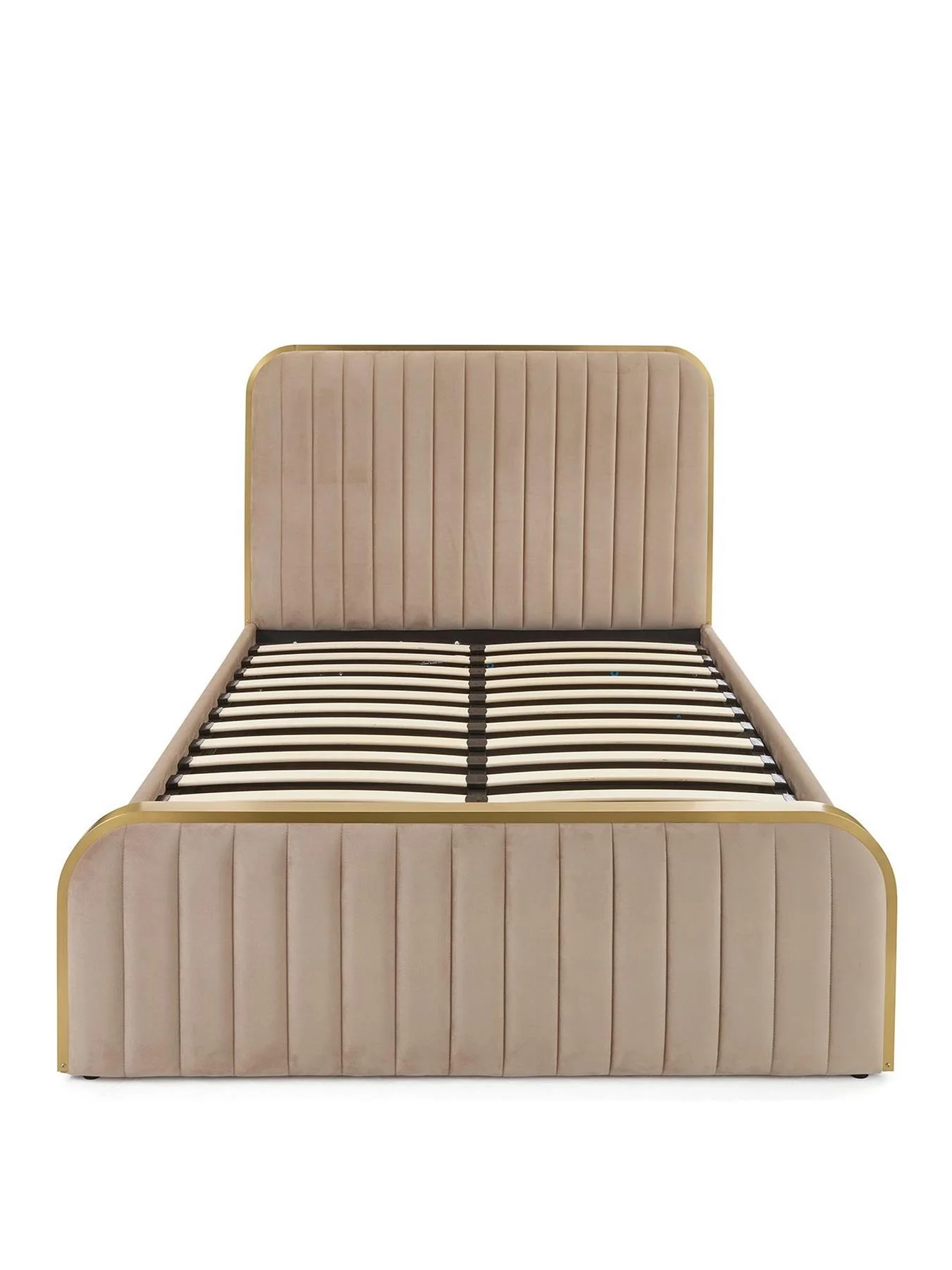 Muse Side Lift Up Storage Ottoman Double Bed Frame Mink/Gold UK - Image 2
