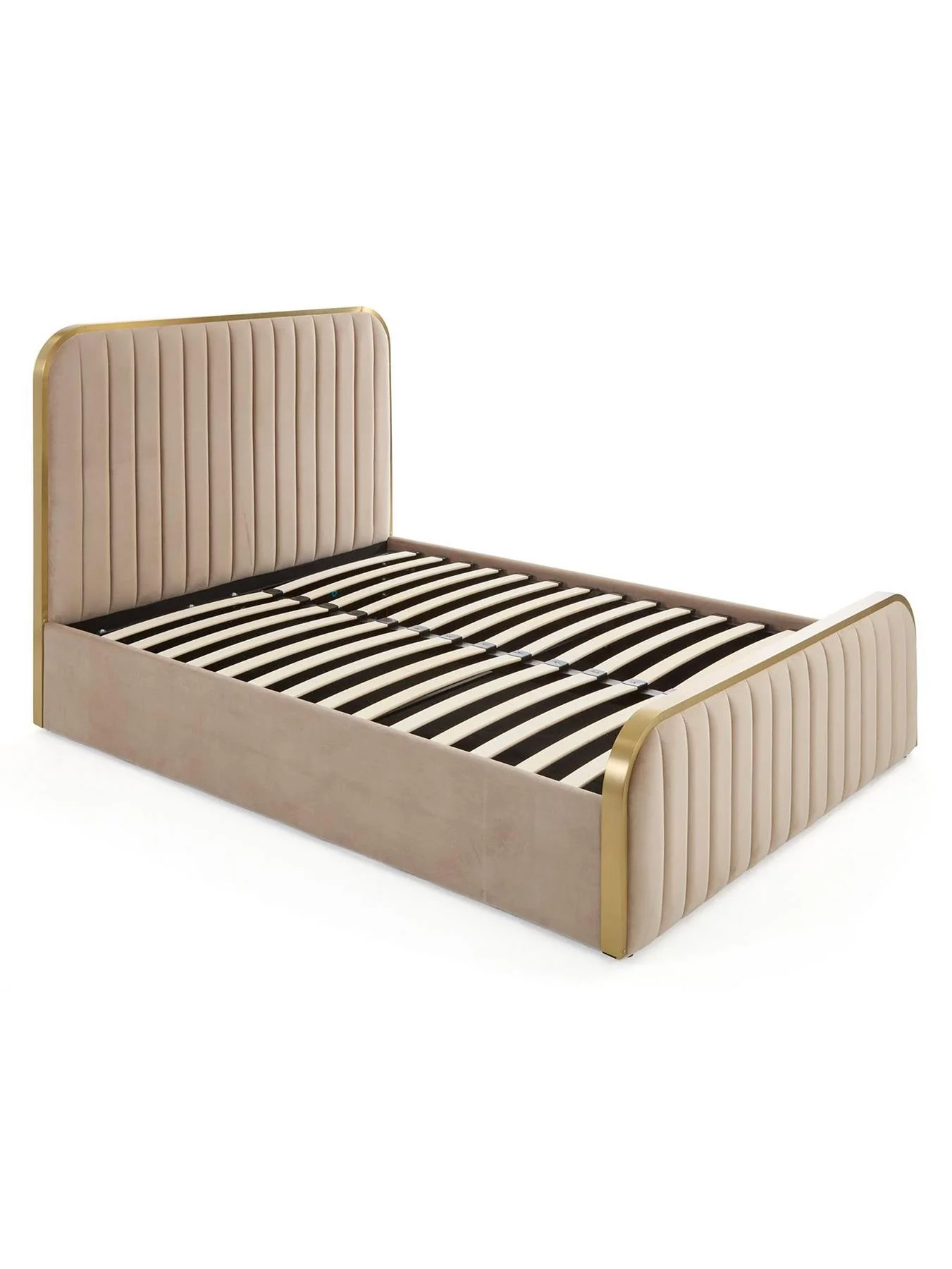 Muse Side Lift Up Storage Ottoman Double Bed Frame Mink/Gold UK - Image 3