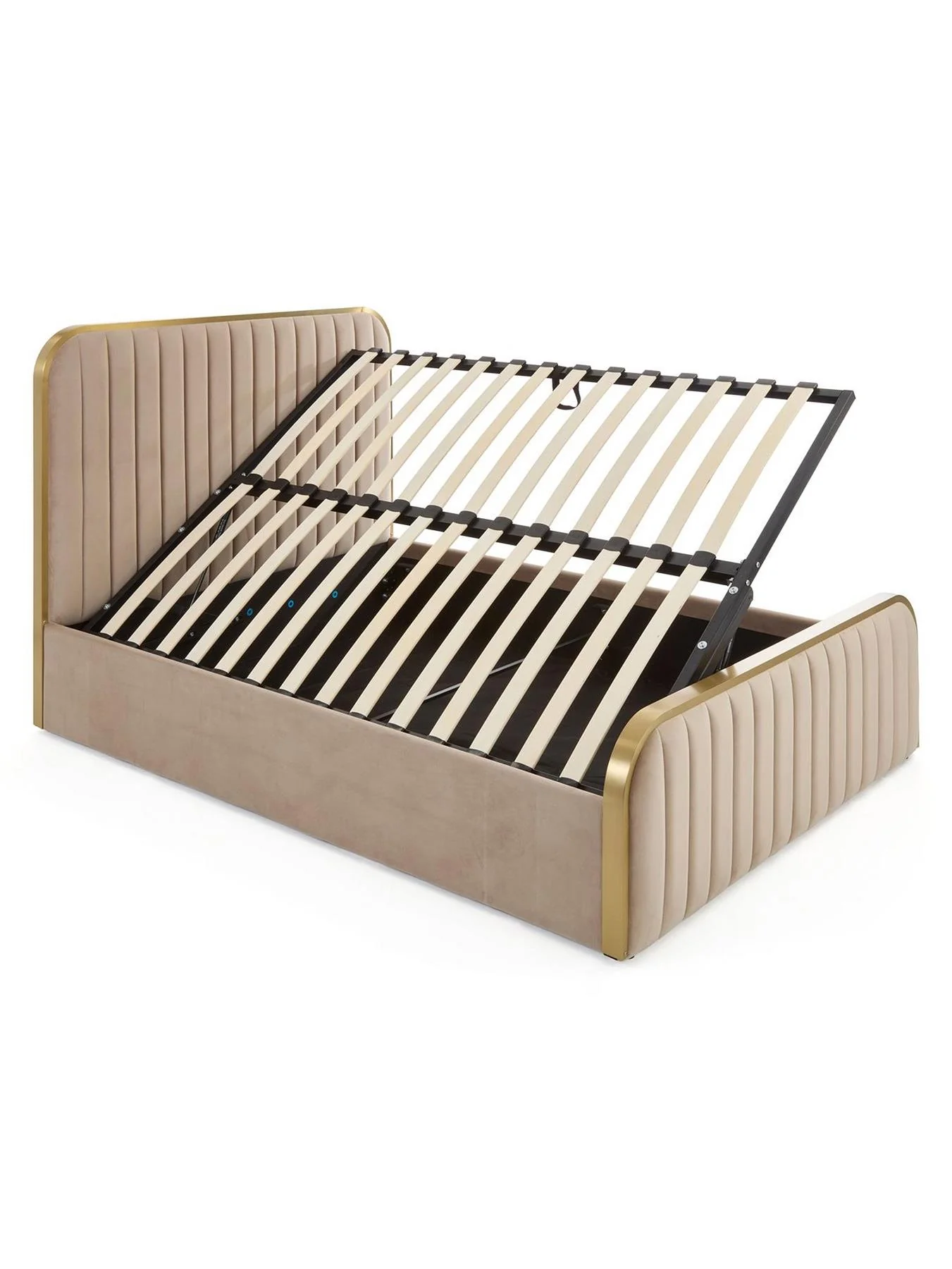 Muse Side Lift Up Storage Ottoman Double Bed Frame Mink/Gold UK - Image 4