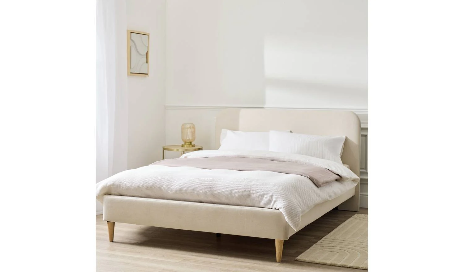 Mya Double Fabric Bed Frame Natural Stylish and Elegant Bedroom Furniture - Image 2